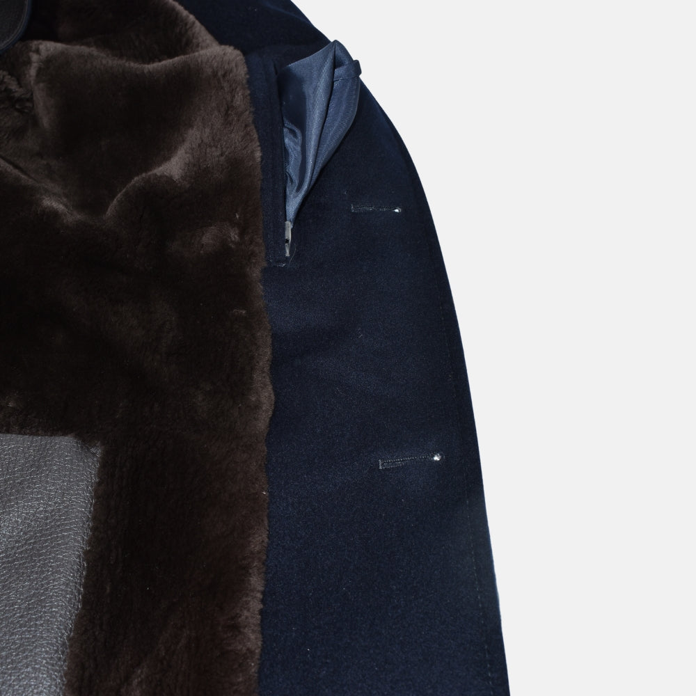 Navy Cashmere Coat with Nutria Fur Lining
