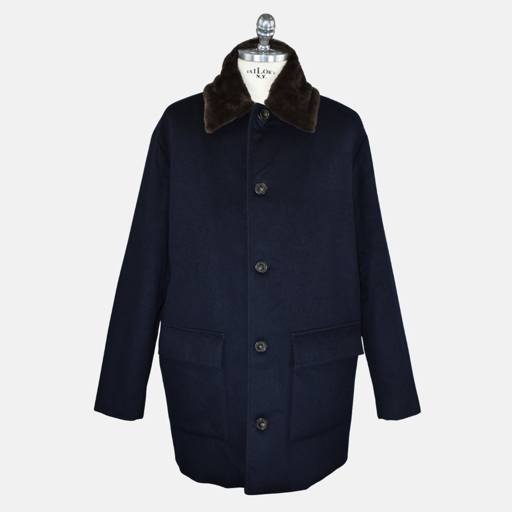 Navy Cashmere Coat with Nutria Fur Lining