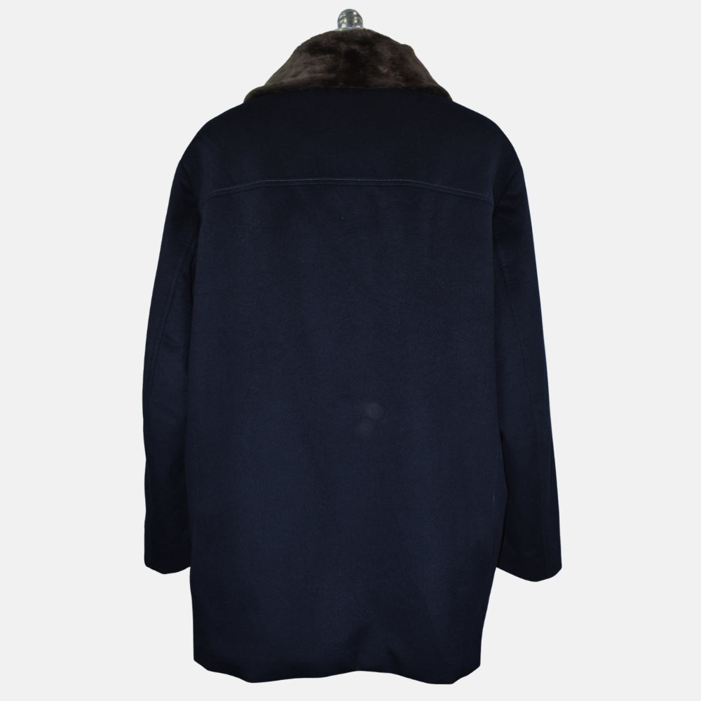 Navy Cashmere Coat with Nutria Fur Lining