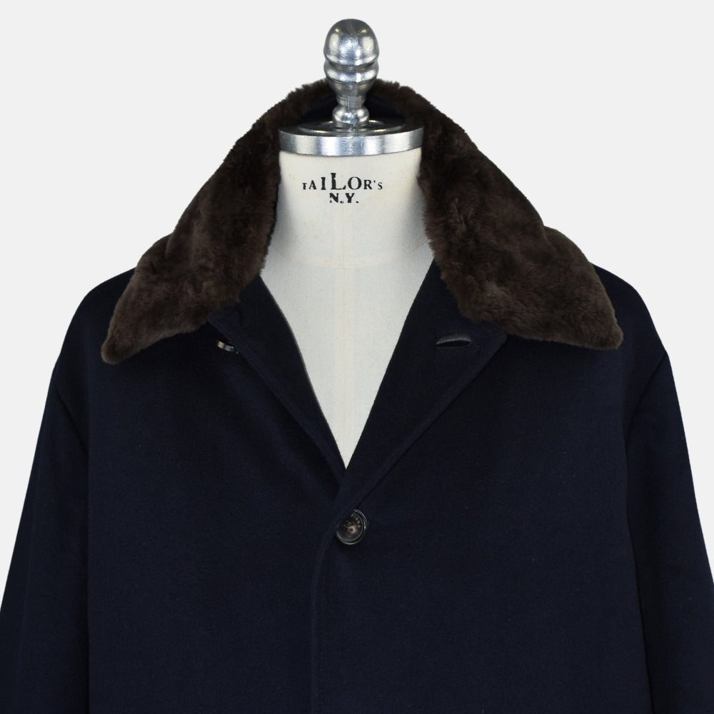 Navy Cashmere Coat with Nutria Fur Lining