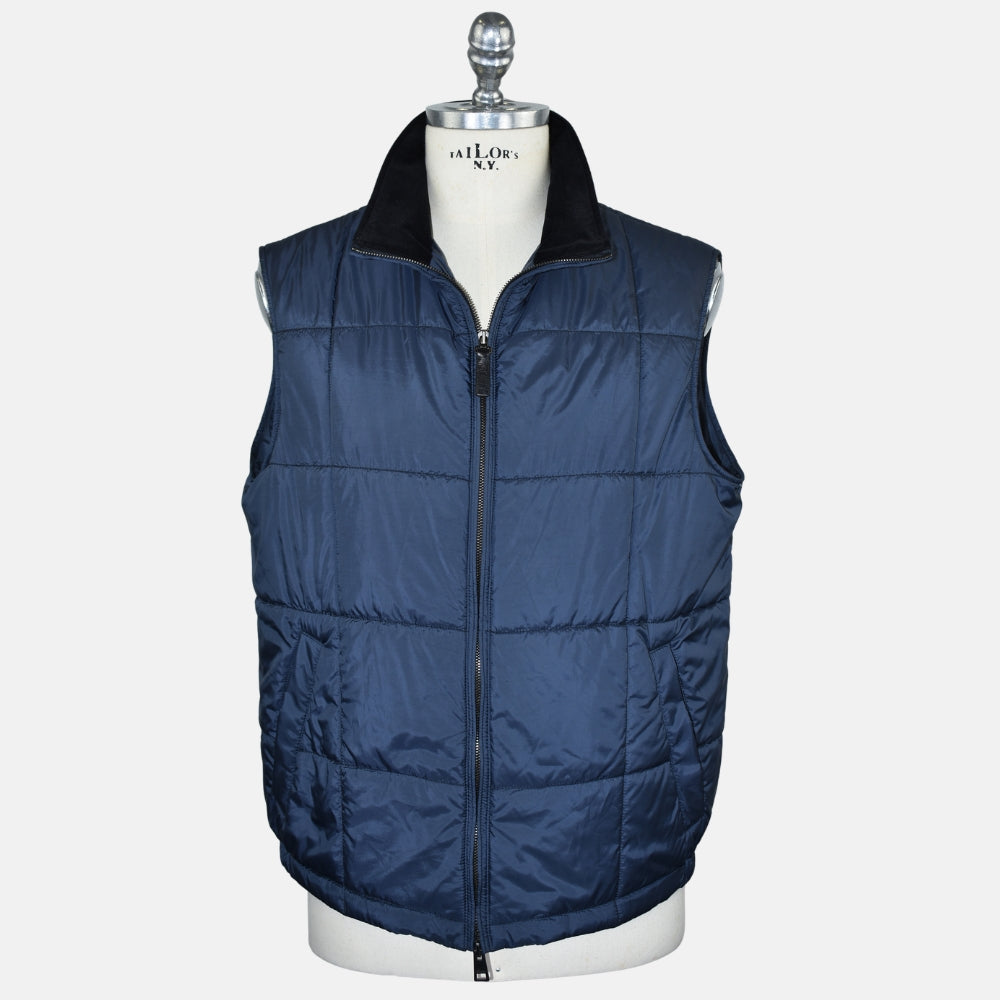 Navy Wool Overcoat with Detachable Quilted Gilet