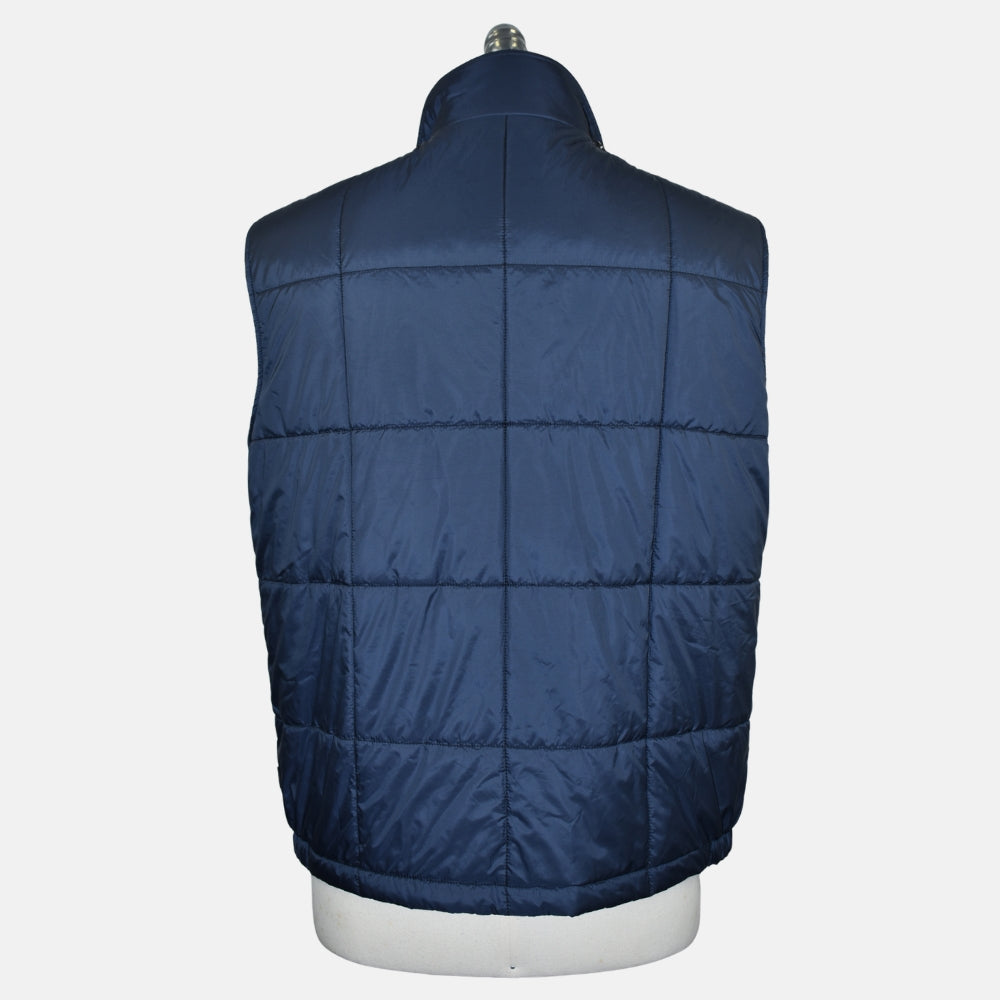 Navy Wool Overcoat with Detachable Quilted Gilet