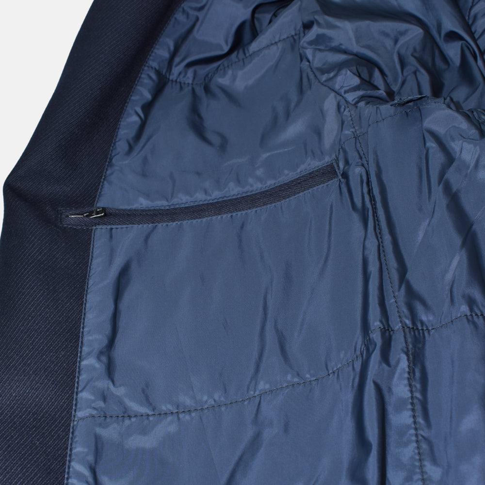 Navy Wool Overcoat with Detachable Quilted Gilet