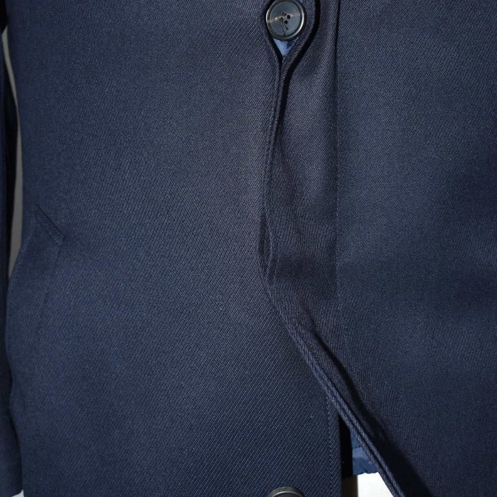 Navy Wool Overcoat with Detachable Quilted Gilet
