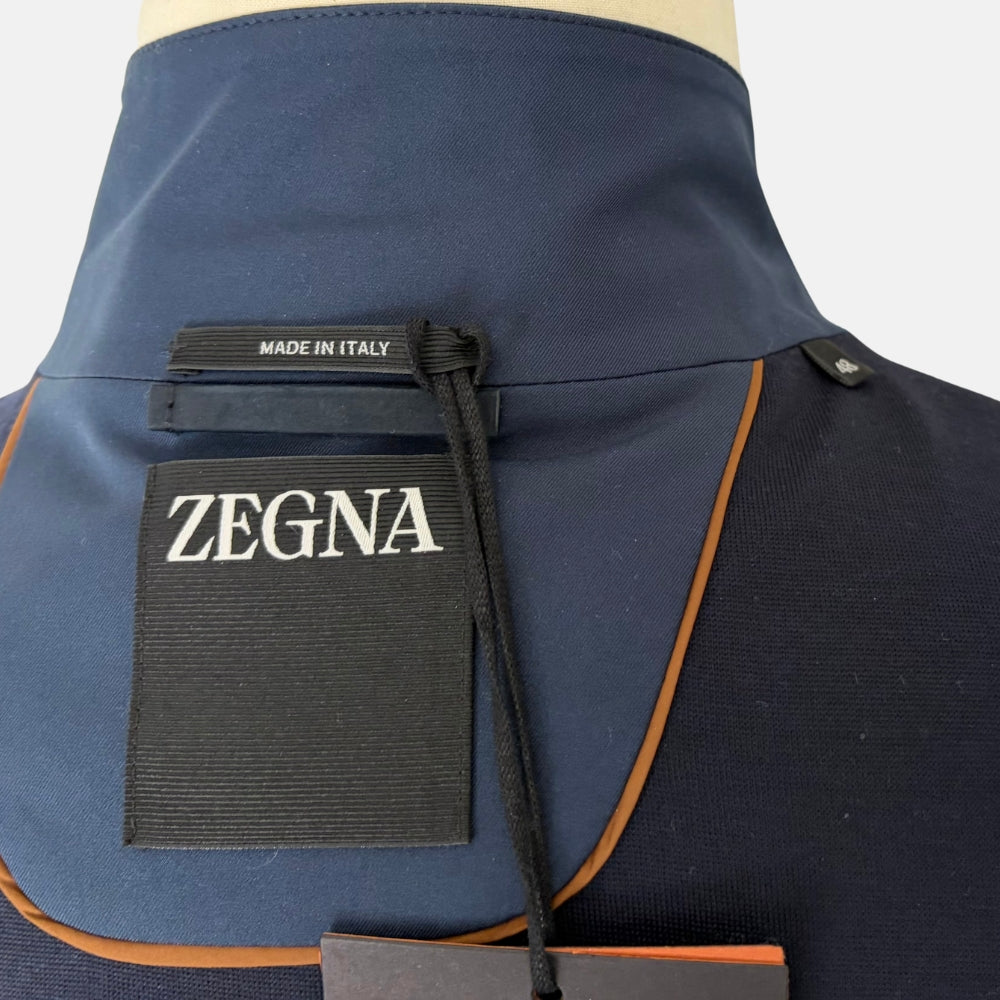 Technical Field Jacket with Leather Details Navy
