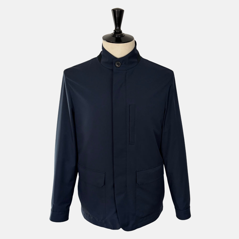 Technical Field Jacket with Leather Details Navy