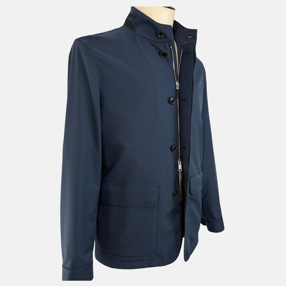 Technical Field Jacket with Leather Details Navy
