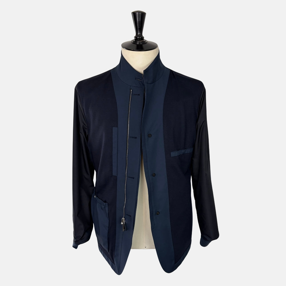 Technical Field Jacket with Leather Details Navy