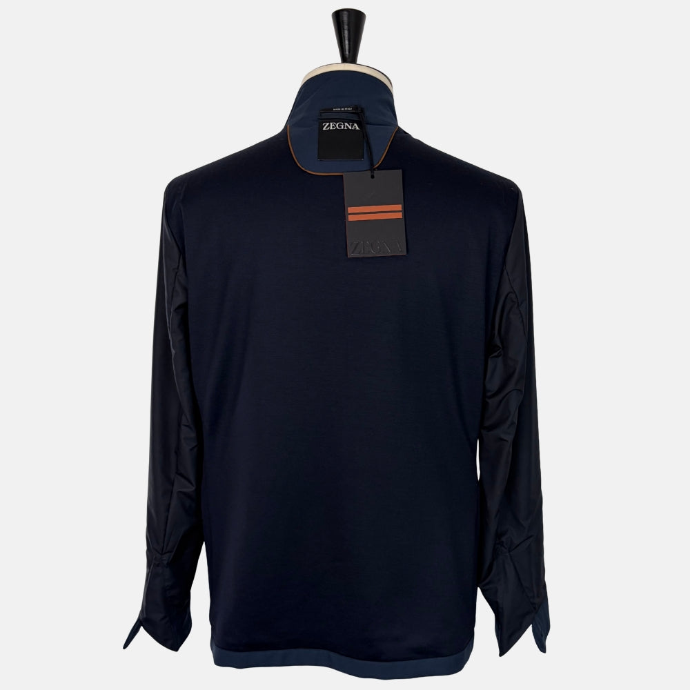 Technical Field Jacket with Leather Details Navy
