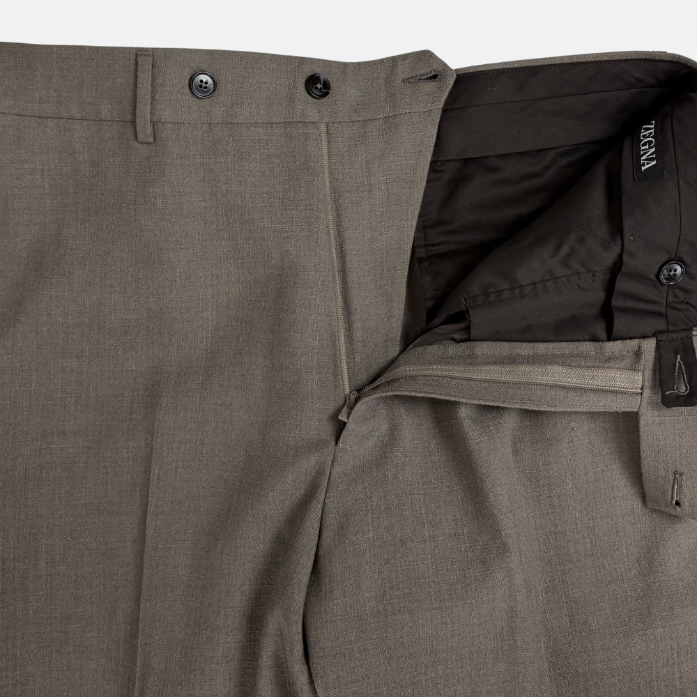 Wool Silk Linen Trousers Taupe
