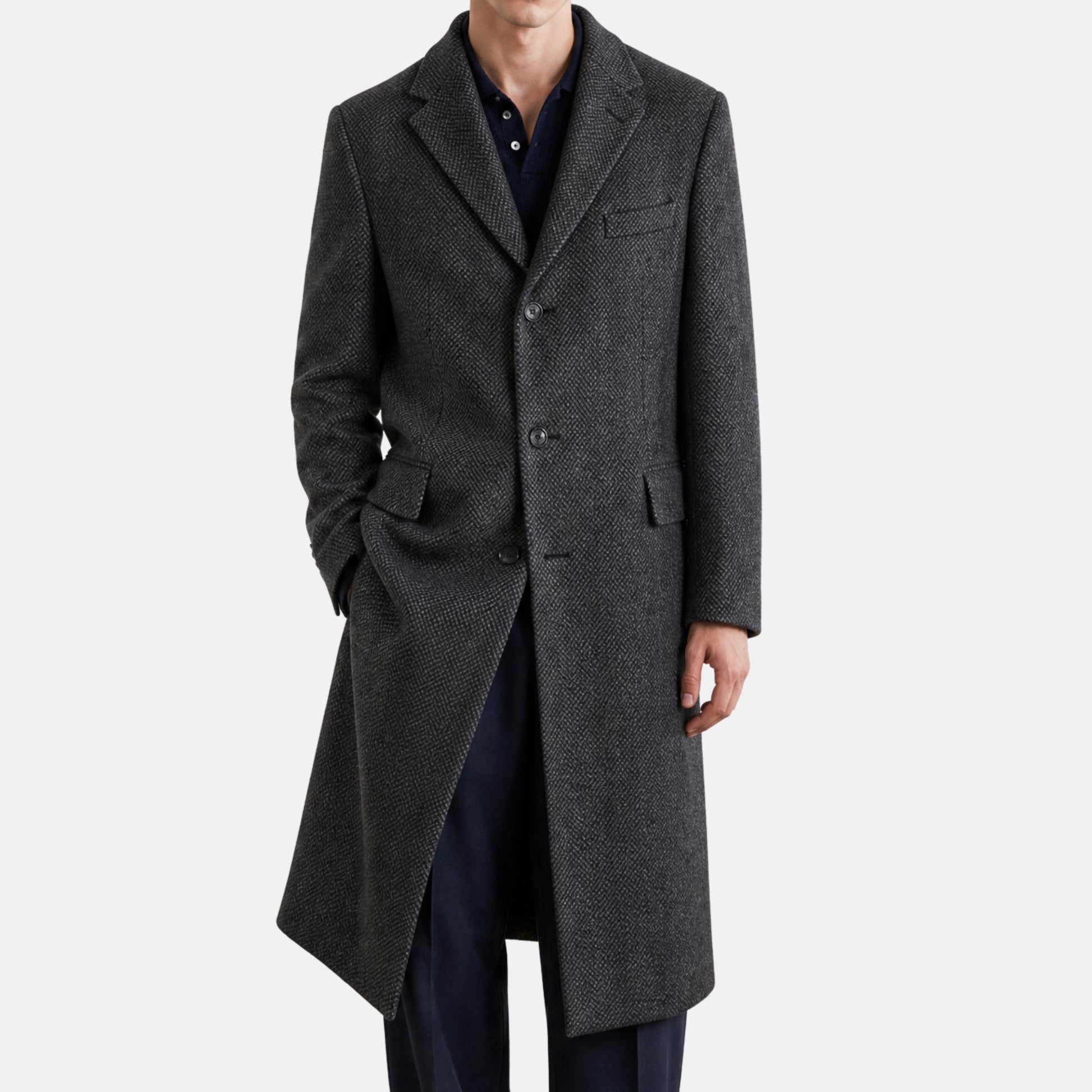 Kiton Gray-Black Herringbone Coat made of Cashmere/Vicuna (EU 56) – pre-owned | Sanpetuna