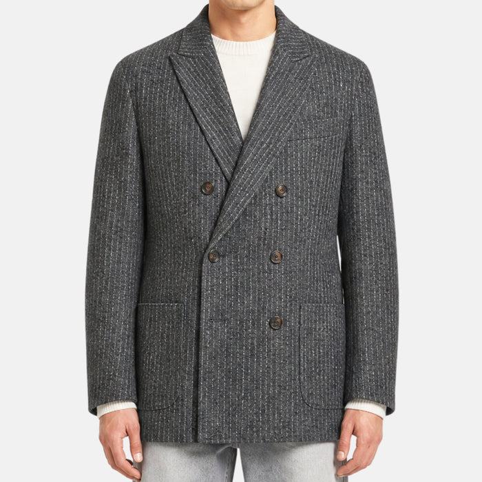 Gray-White Striped Double Breasted Blazer made of Alpaca/Wool/Polyamide/Cashmere (EU 52)