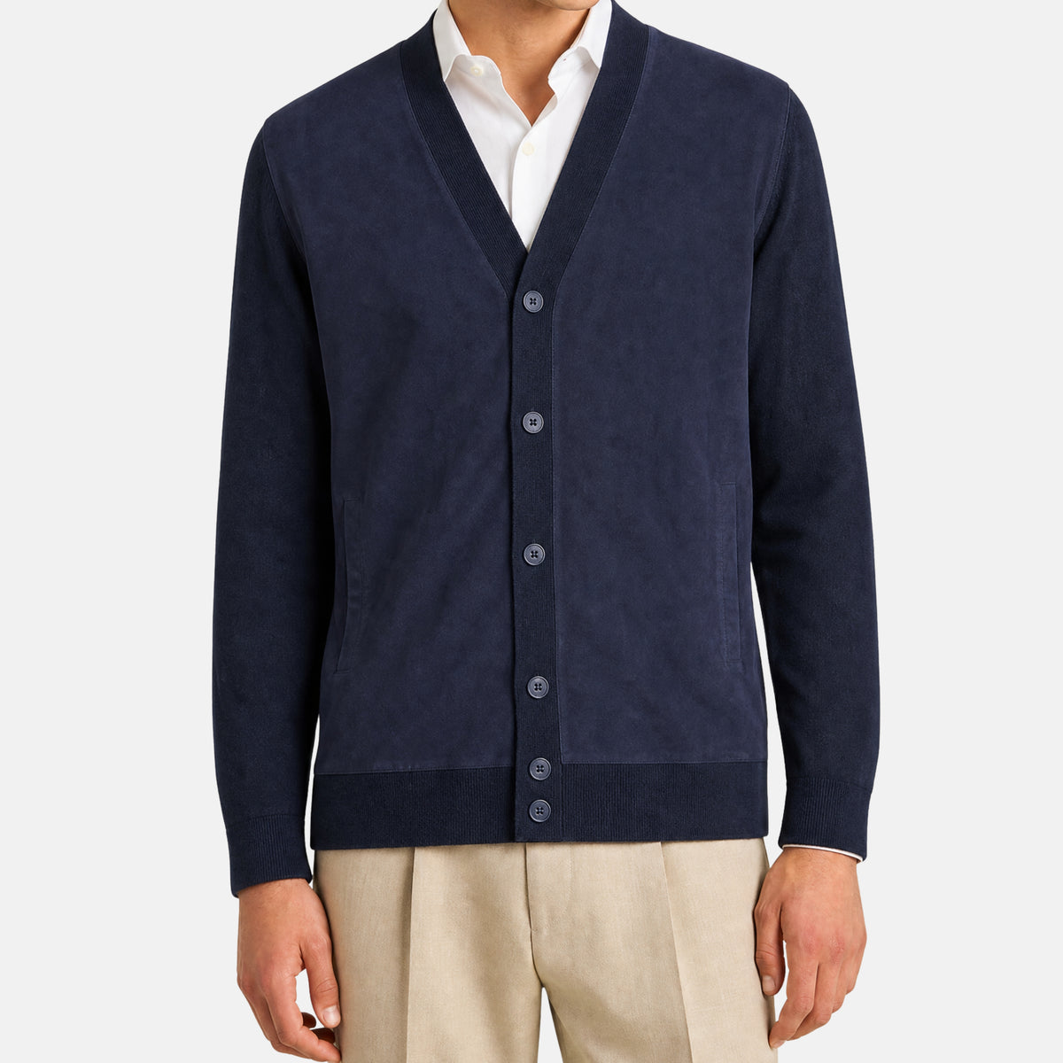 Navy Suede/Vicuña Cardigan (XL)