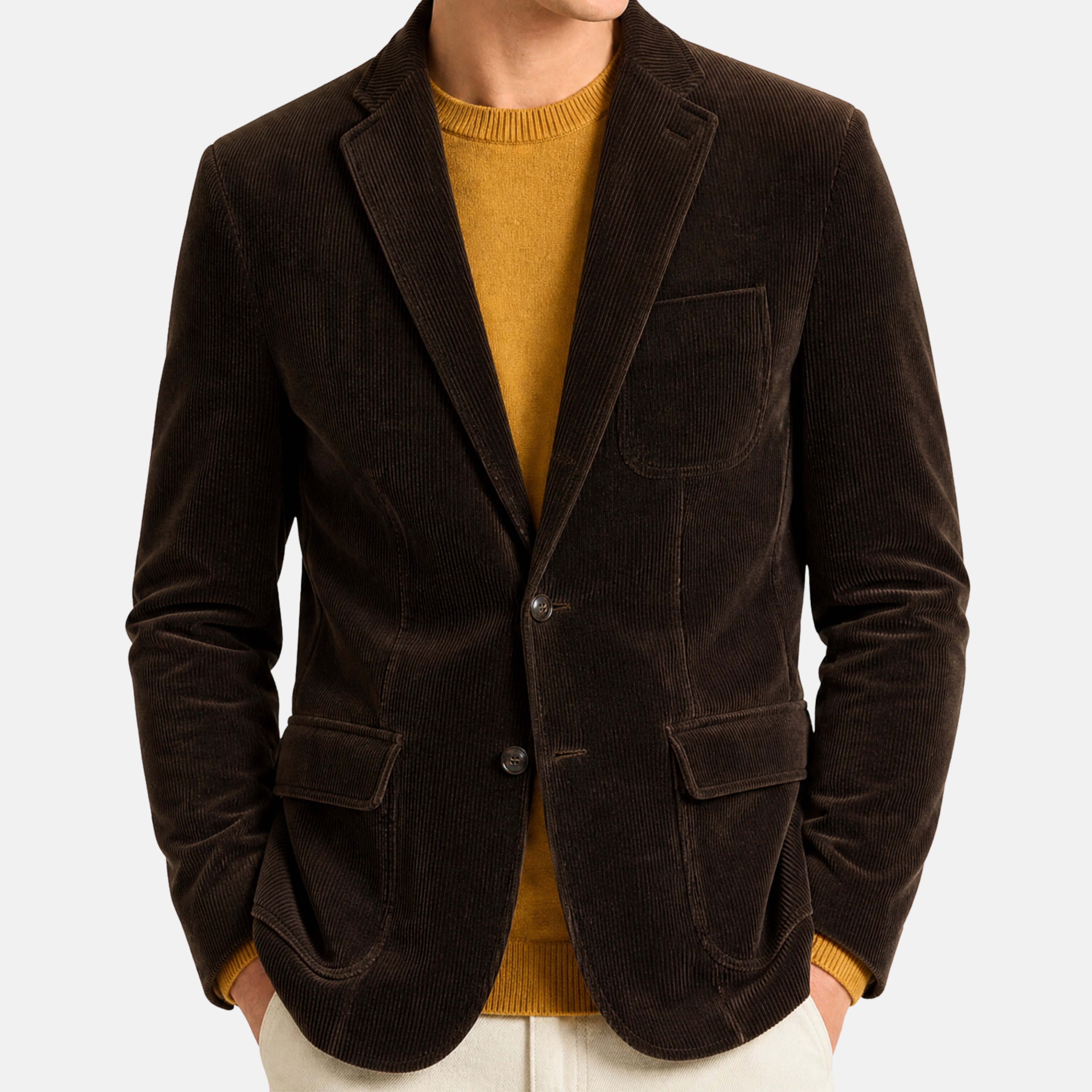 Brown Corduroy Blazer made of Cotton/Leather Details (EU 54)