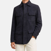 Navy Blue Suede Field Jacket with Cashmere Lining (M)