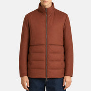 Loro Piana Gift of Kings down jacket in brick, knit merino wool