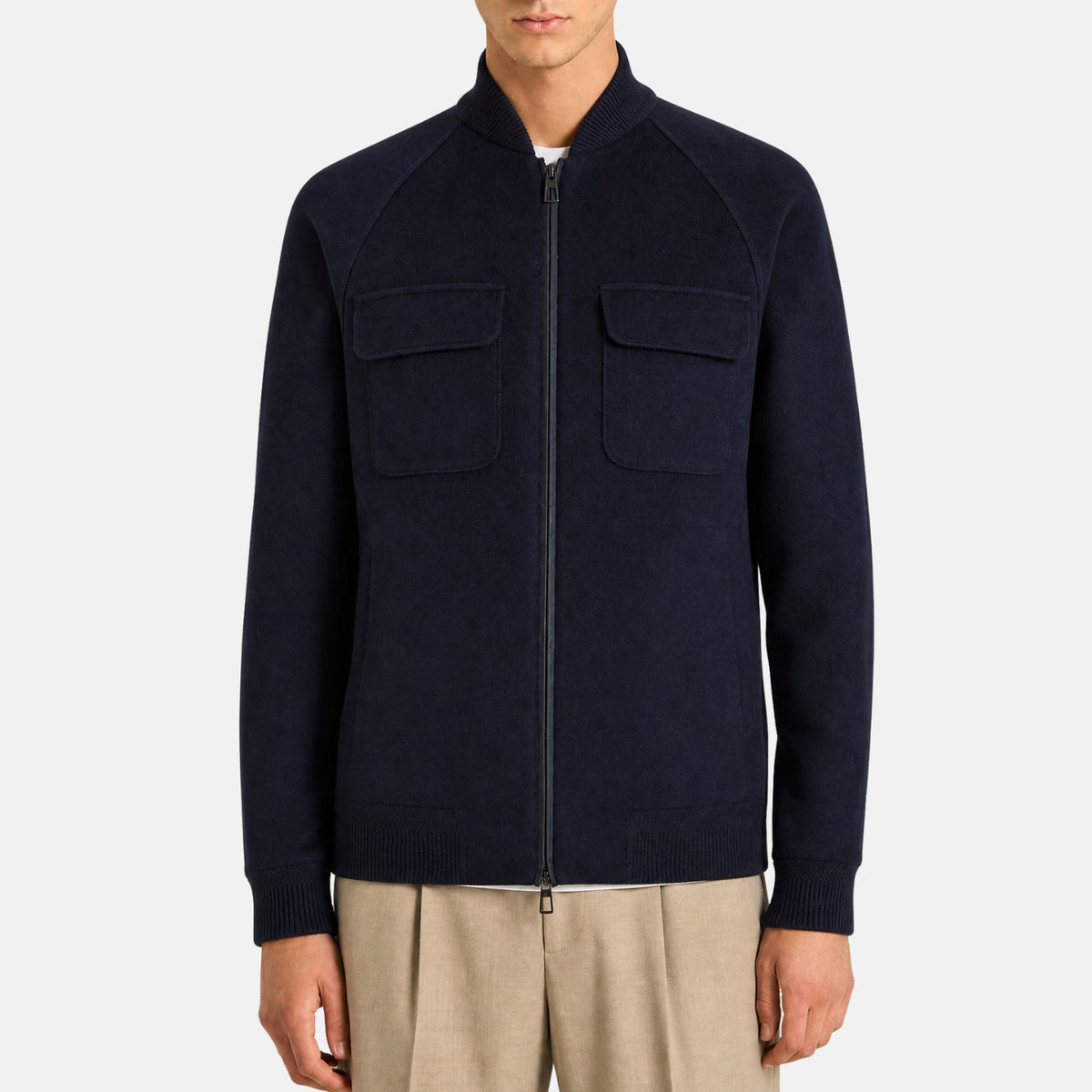 Loro Piana Ardmore bomber jacket in navy vicuña