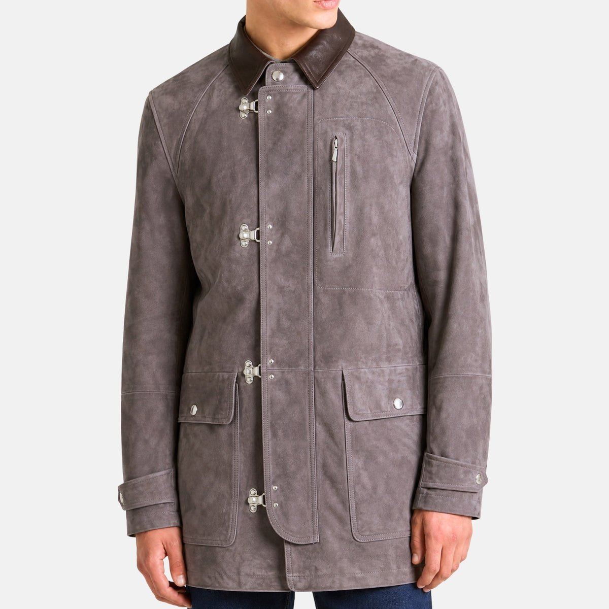 Brunello Cucinelli Suede Leather Fireman Jacket Grey (M)