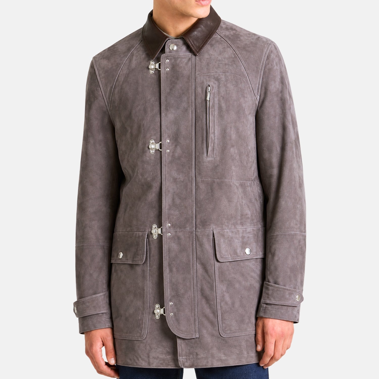 Brunello Cucinelli Suede Leather Fireman Jacket Grey (M)