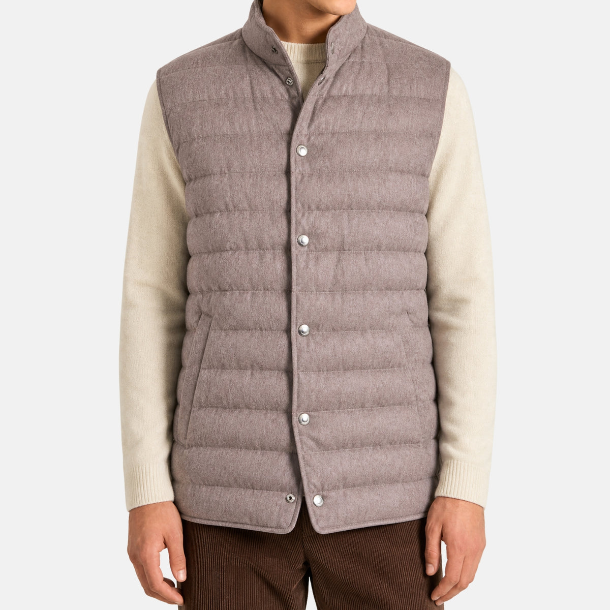 Brunello Cucinelli Cashmere Flannel Down Bodywarmer Jacket Taupe (EU 50)