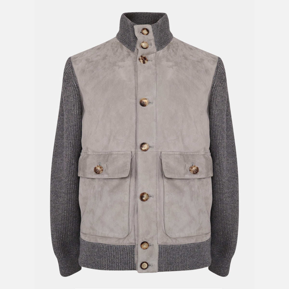 Brunello Cucinelli Suede Leather Cashmere Button Jacket Grey