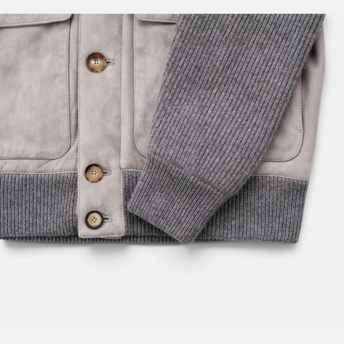 Brunello Cucinelli Suede Leather Cashmere Button Jacket Grey