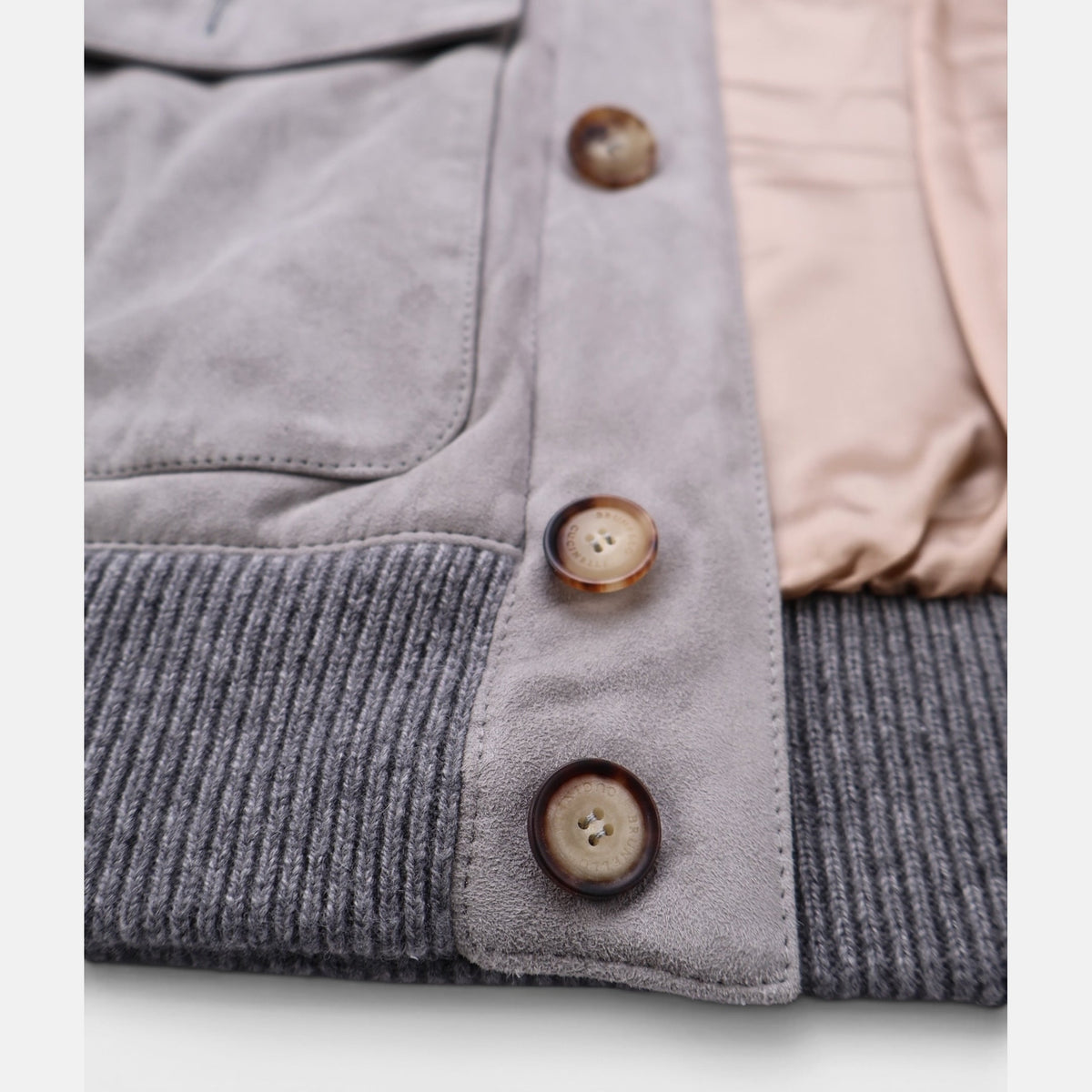 Brunello Cucinelli Suede Leather Cashmere Button Jacket Grey