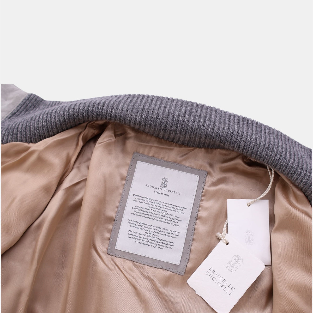 Brunello Cucinelli Suede Leather Cashmere Button Jacket Grey