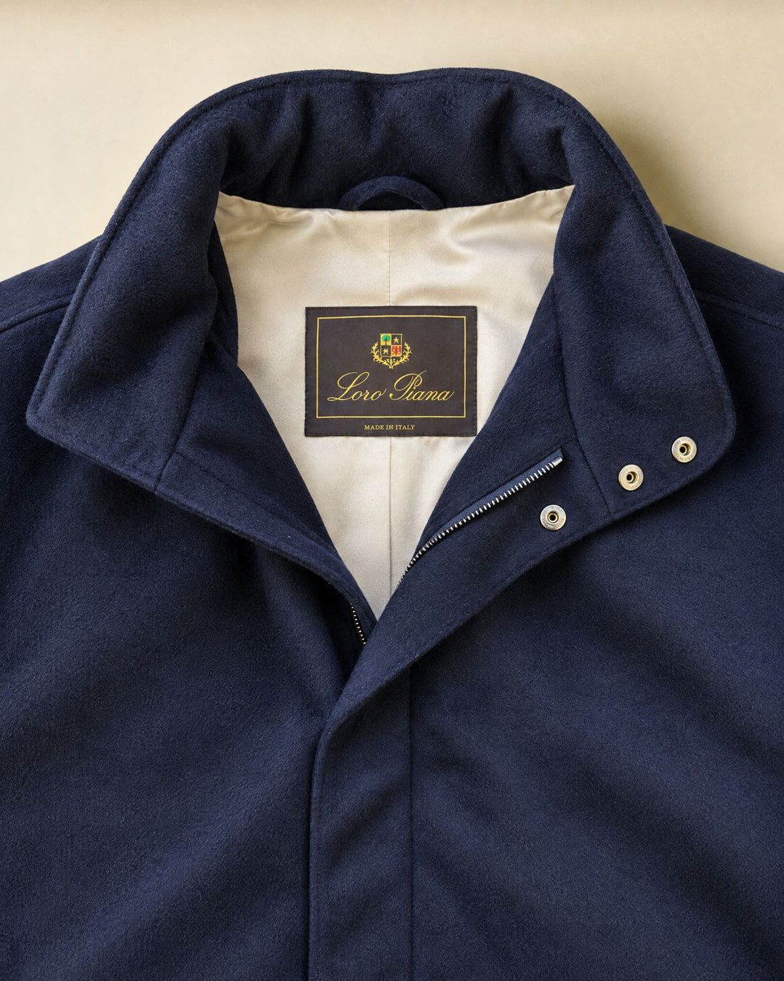 Loro Piana navy cashmere jacket, collar detail