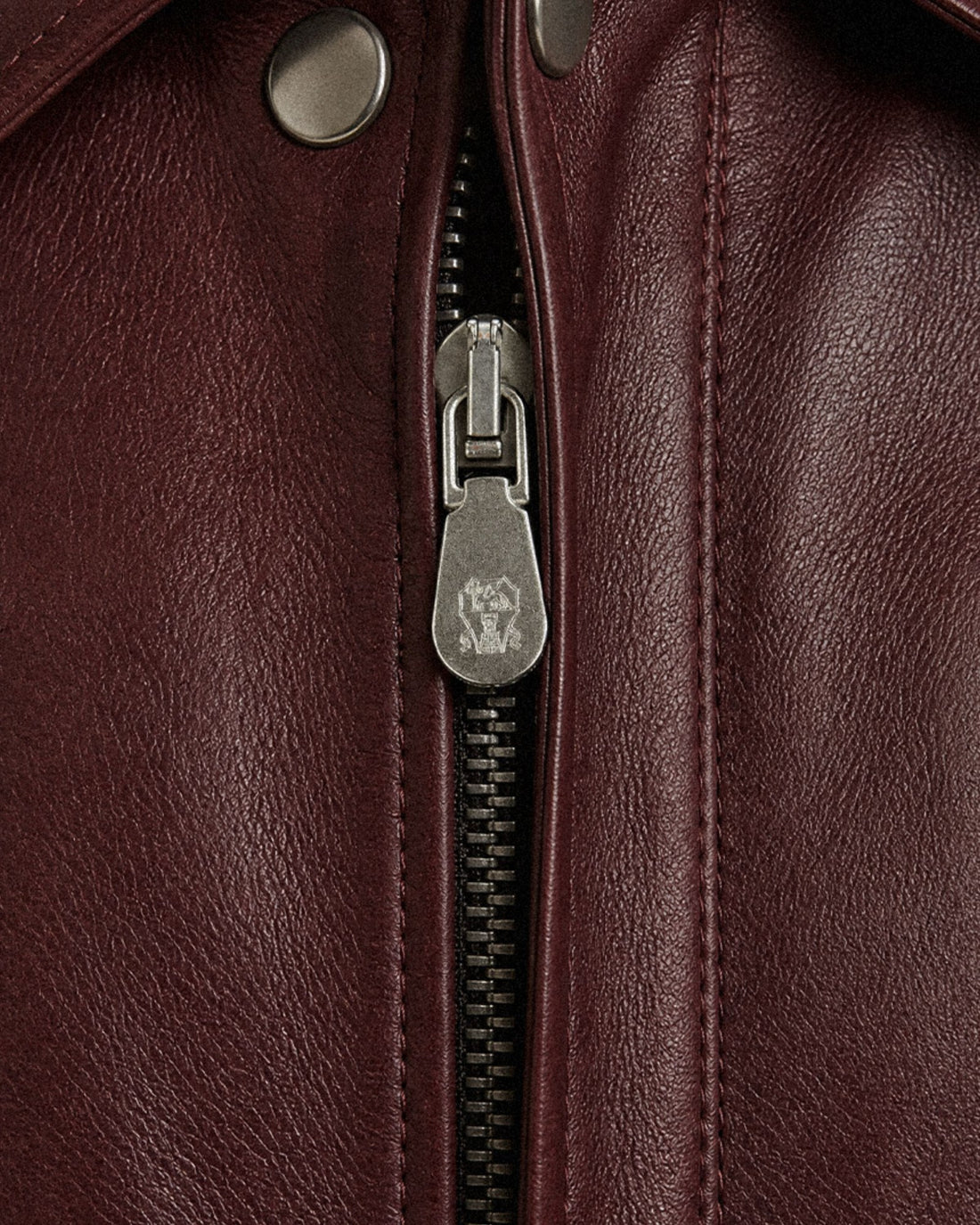 Burgundy leather jacket, zip detail