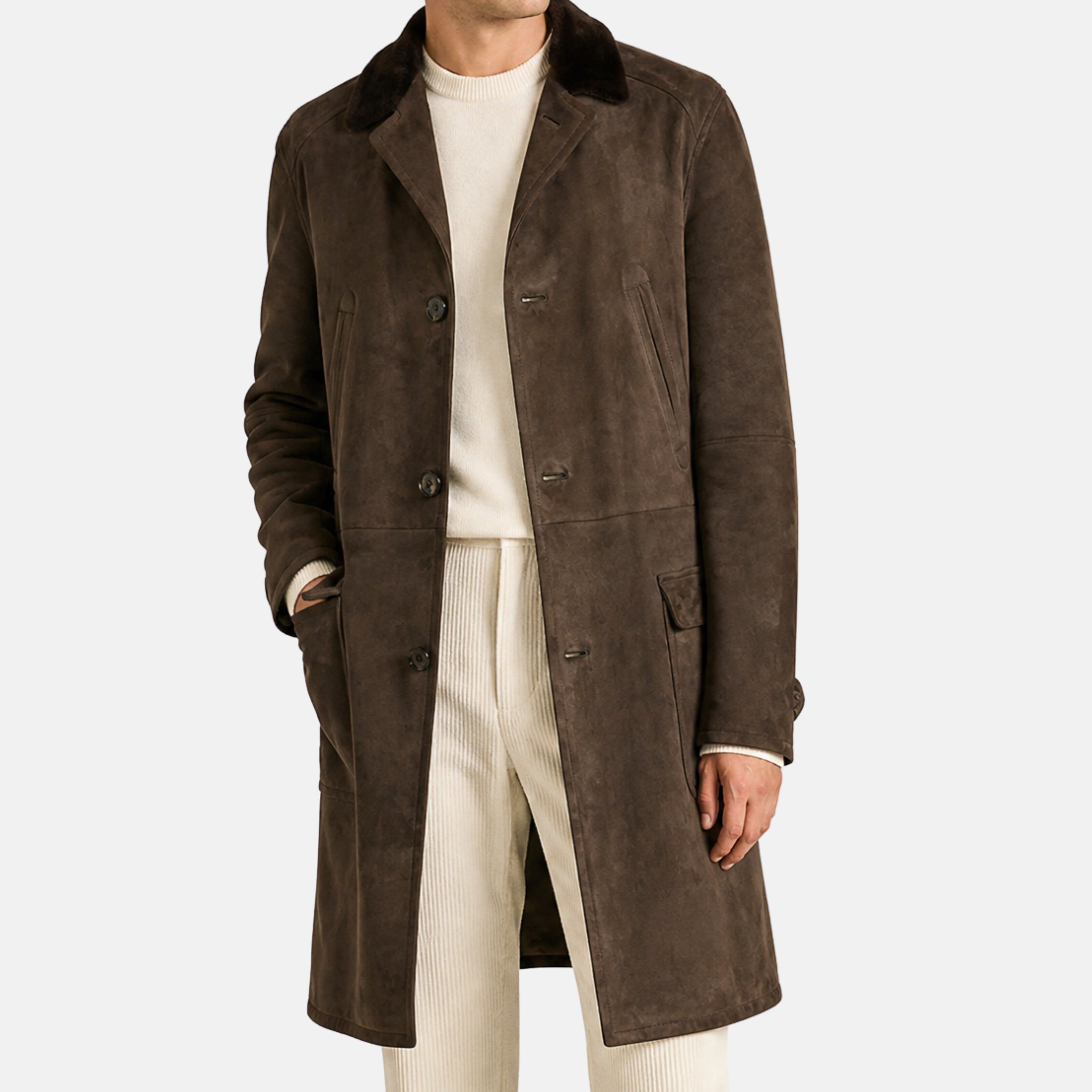 Brauner Shearling-Mantel (XL)