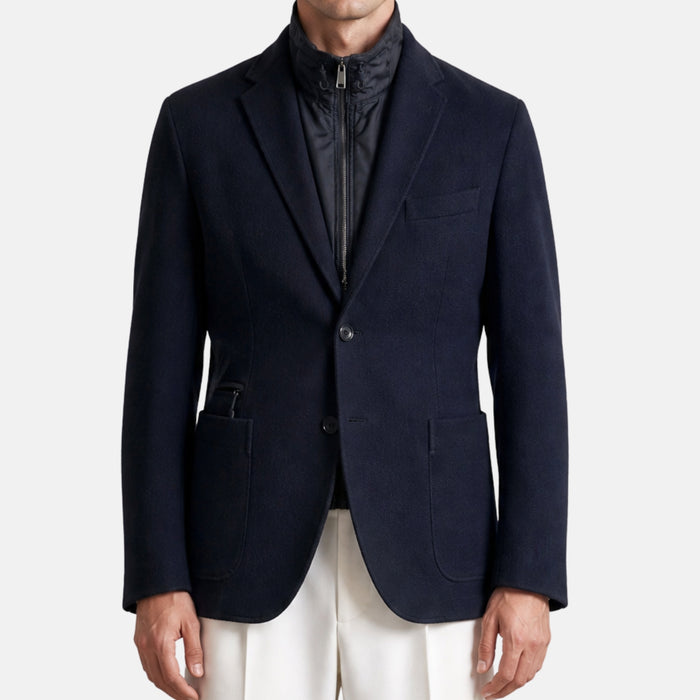Marineblaue Jacke mit herausnehmbarer Weste aus Wolle/Baumwolle (EU 58)