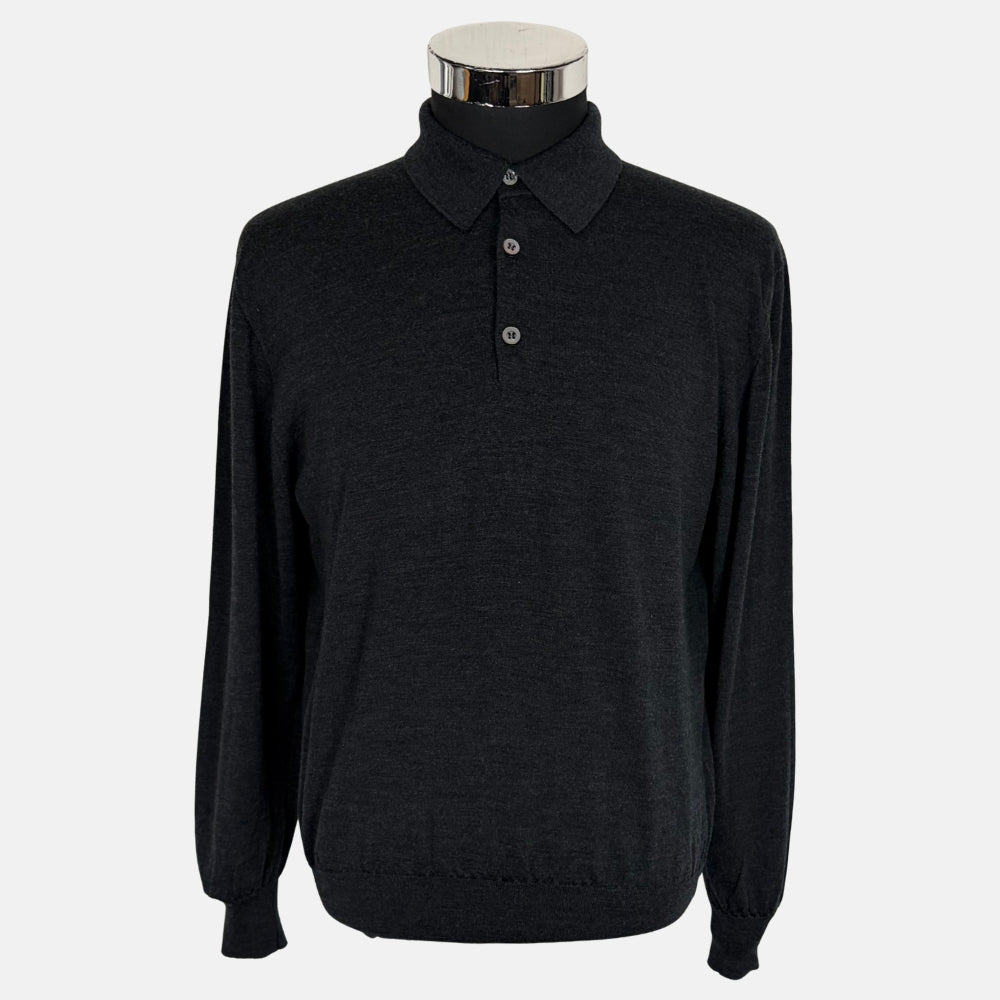 Anthracite Wool Polo Sweater