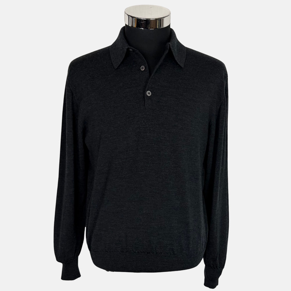 Anthracite Wool Polo Sweater