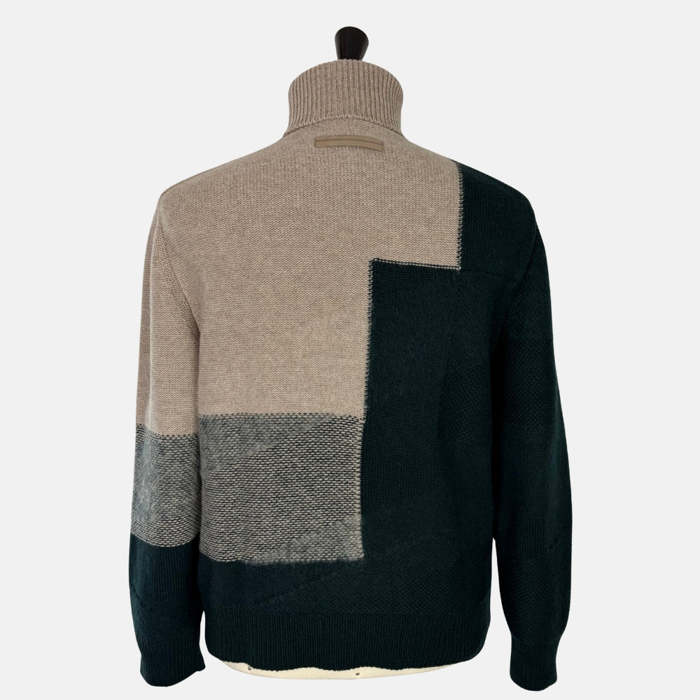 Green-Beige Cashmere Mohair Rollneck