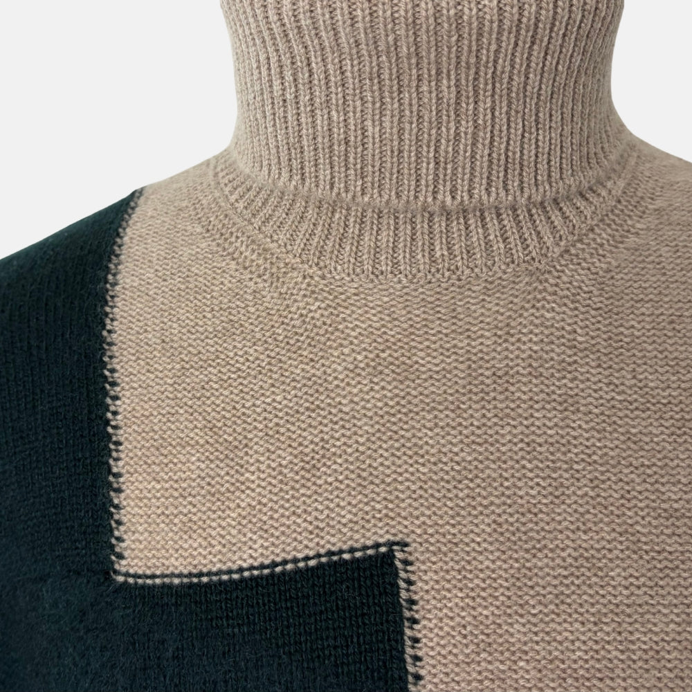 Green-Beige Cashmere Mohair Rollneck