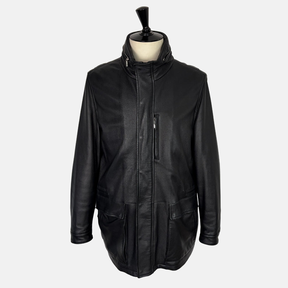 Black Deerskin Jacket with Shearling Collar