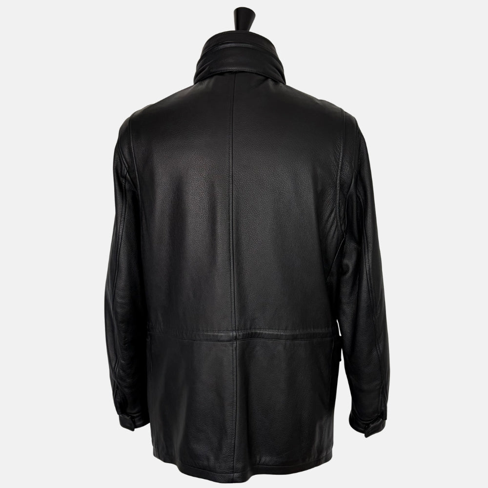 Black Deerskin Jacket with Shearling Collar