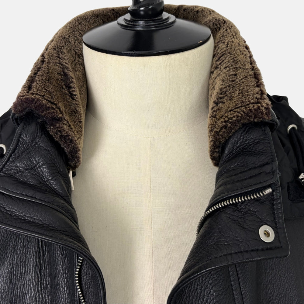 Black Deerskin Jacket with Shearling Collar
