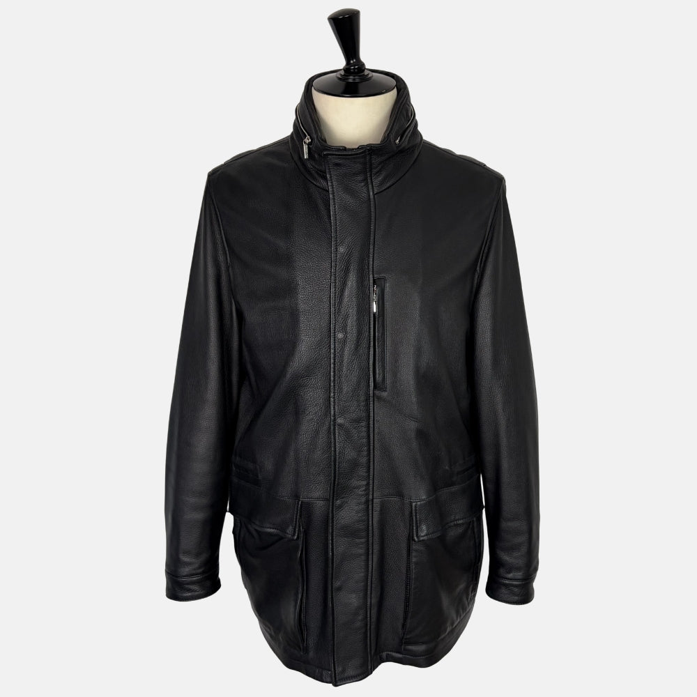 Black Deerskin Jacket with Shearling Collar