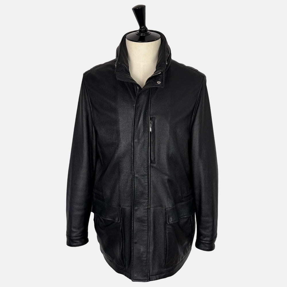 Black Deerskin Jacket with Shearling Collar