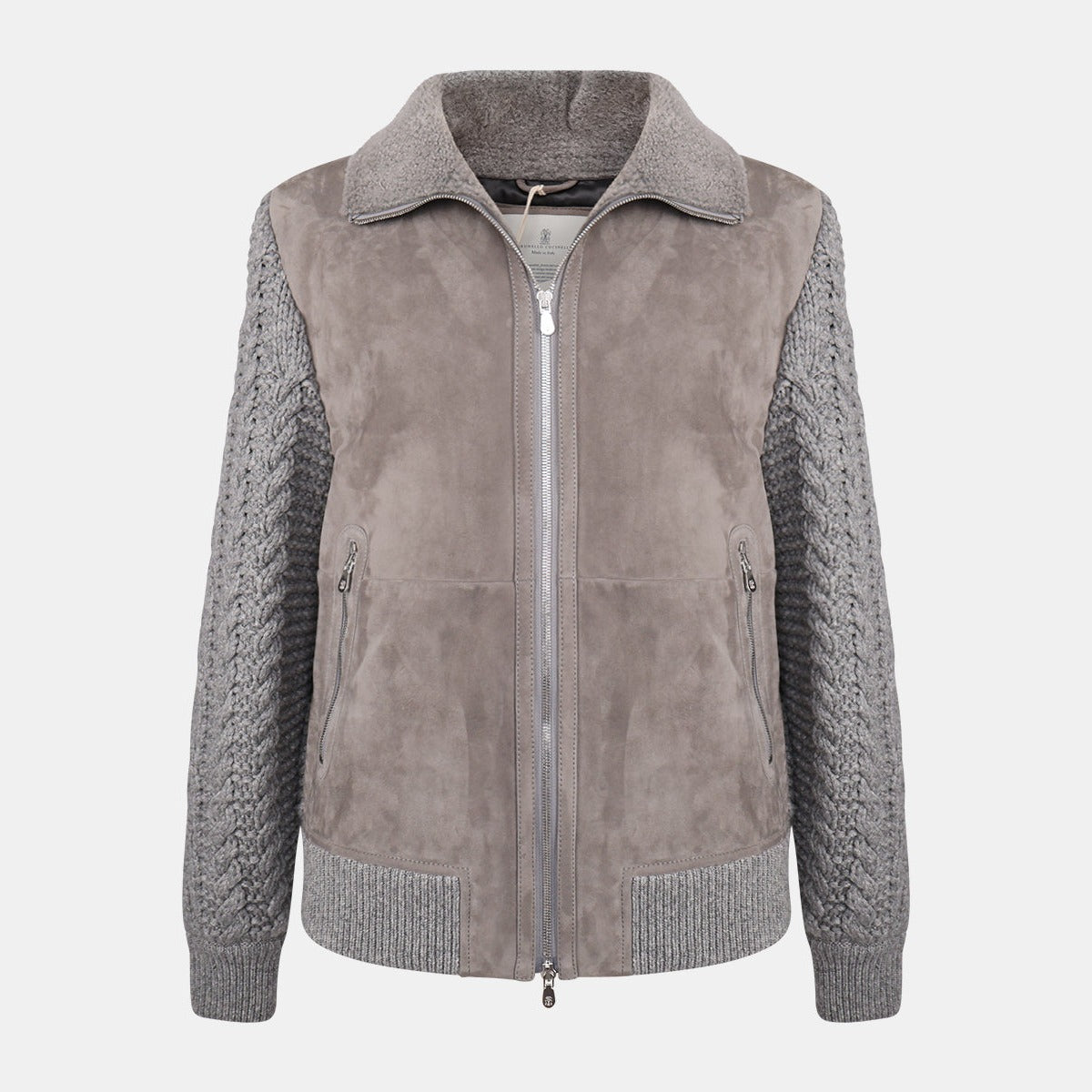Suede Shearling Cashmere Thermore Bomber Grey