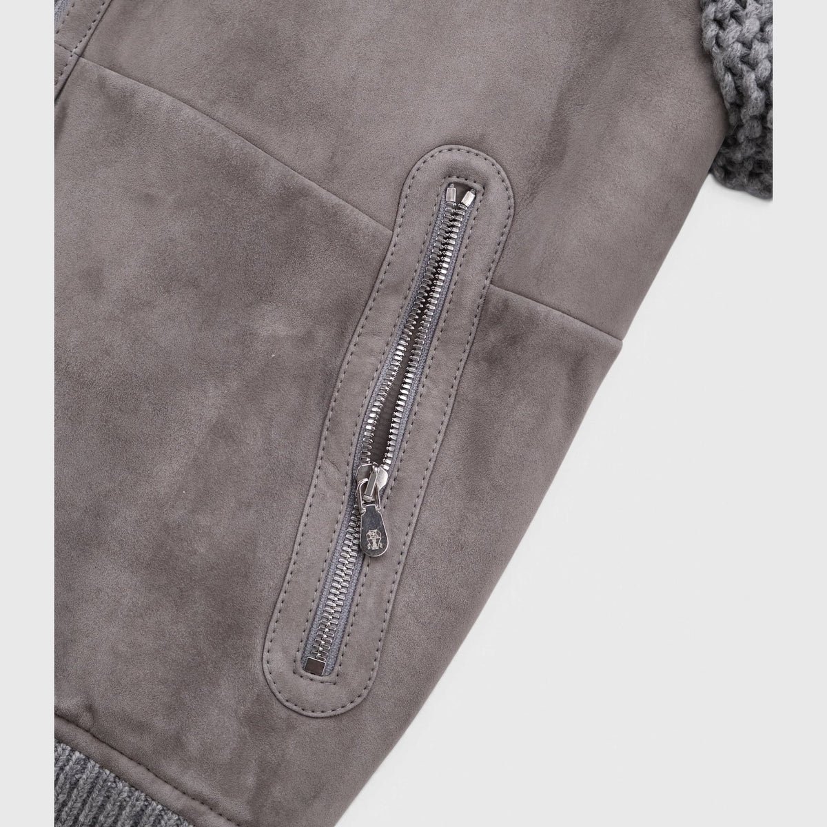 Suede Shearling Cashmere Thermore Bomber Grey