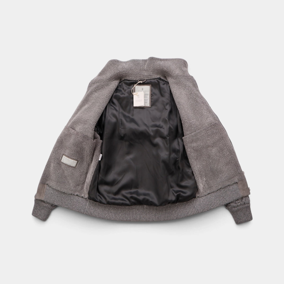 Suede Shearling Cashmere Thermore Bomber Grey