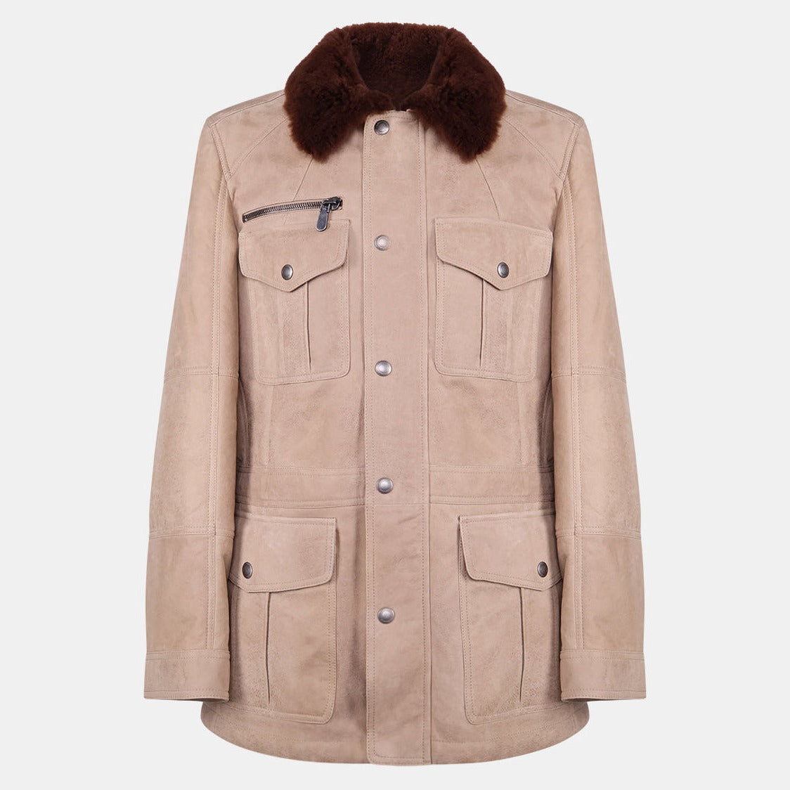 Suede Shearling Safari Jacket Beige