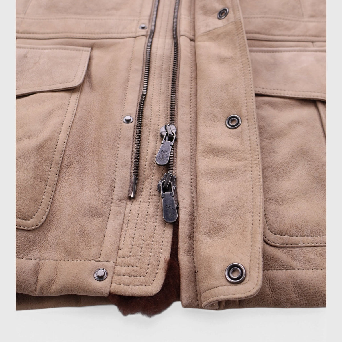Suede Shearling Safari Jacket Beige