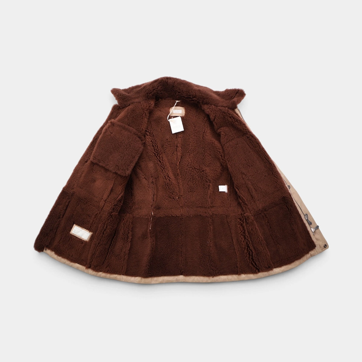 Suede Shearling Safari Jacket Beige