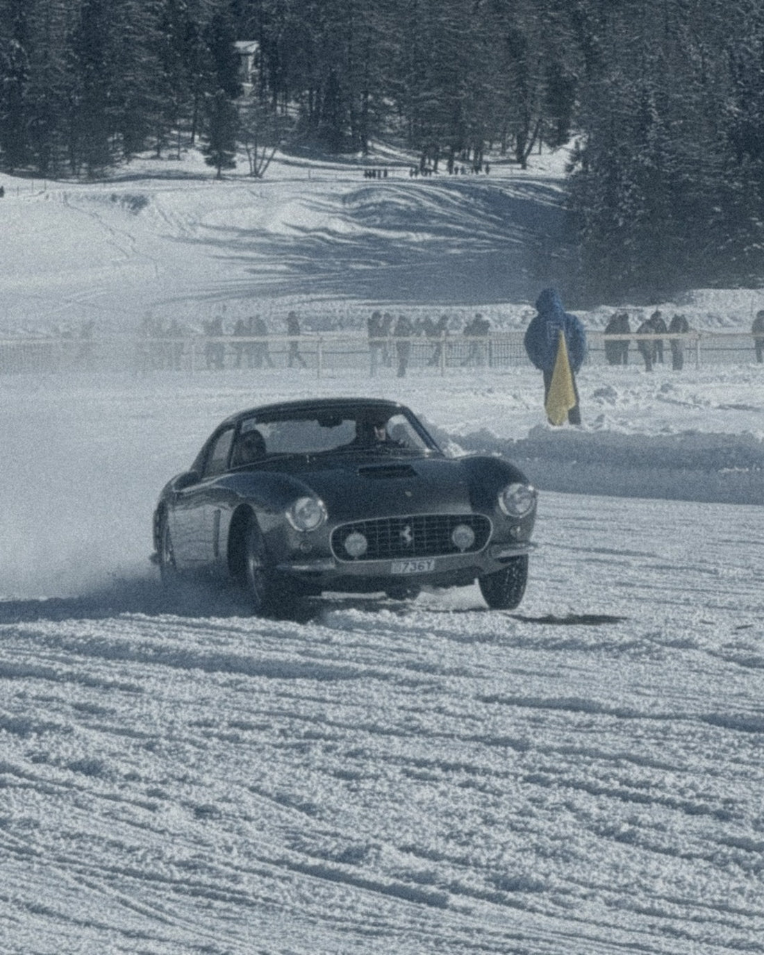Classic car on the frozen lake in St. Moritz