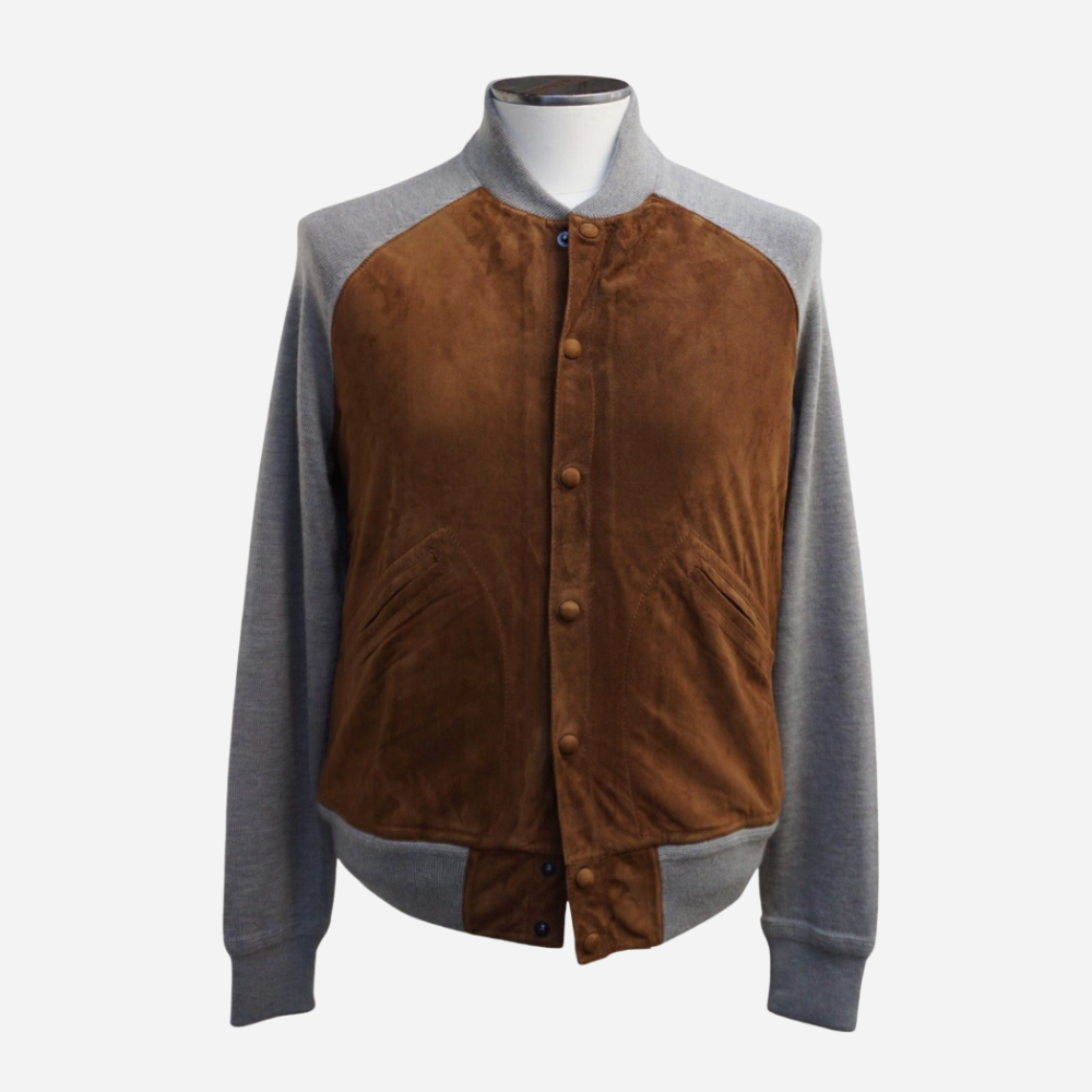 Brown/Grey Blouson made of Suede/Cashmere