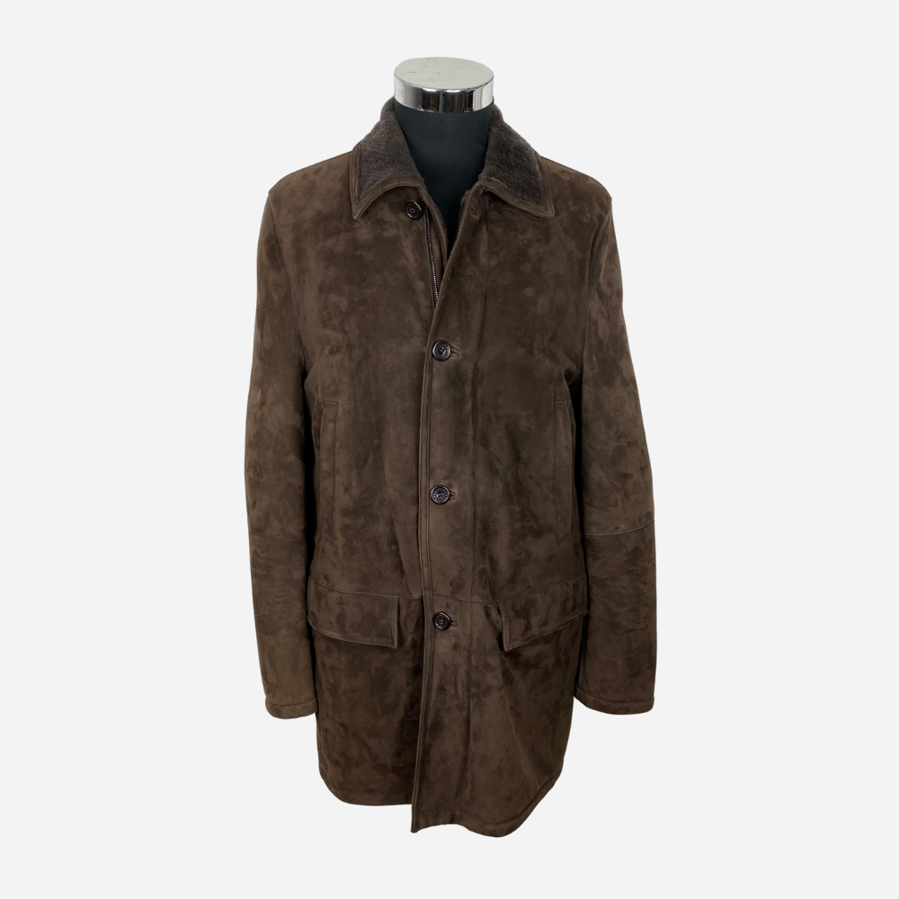 Brown Shearling Coat made of Suede Leather